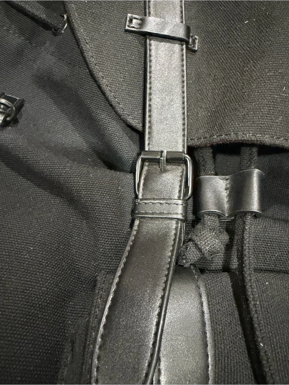 Black Canvas Backpack with Leather Trim